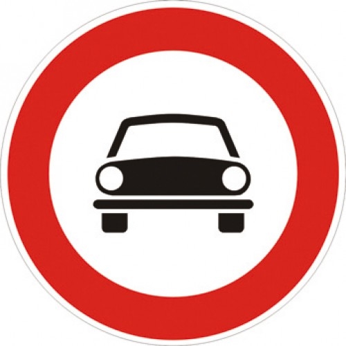 Segnale in lamiera cartello stradale disco d.60 transito vietato a tutti gli autoveicoli figura ii 58 art.117 classe 1