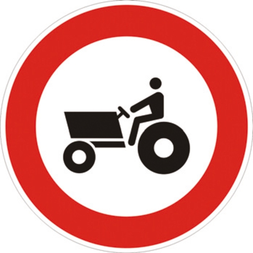 Segnale in lamiera cartello stradale disco d.60 transito vietato alle macchine agricole figura ii 62 art.117 classe 1