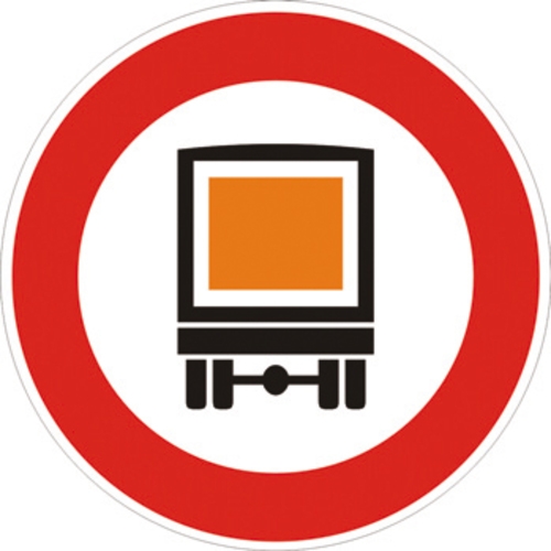 Segnale in lamiera cartello stradale disco d.60 transito vietato ai veicoli che trasportano merci pericolose figura ii 63 art.117 classe 1