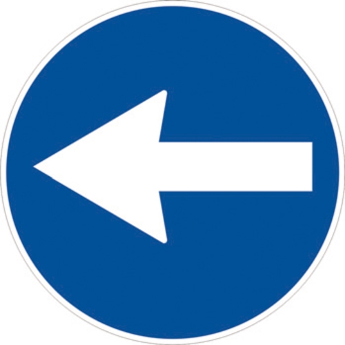 Segnale in lamiera cartello stradale disco d.60 direzione obbligatoria a sinistra figura ii 80/b art.122 classe 1