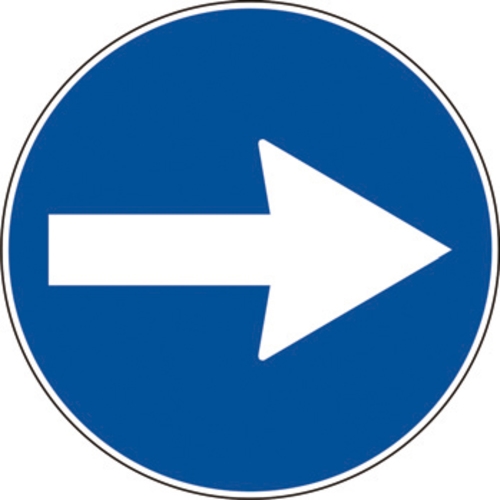 Segnale in lamiera cartello stradale disco d.60 direzione obbligatoria a destra figura ii 80/c art.122 classe 1