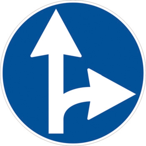 Segnale in lamiera cartello stradale disco d.60 direzioni consentite diritto e destra figura ii 81/b art.122 classe 1