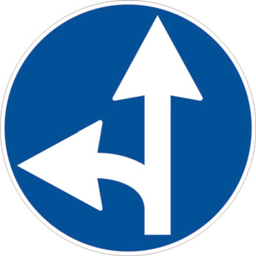 Segnale in lamiera cartello stradale disco d.60 direzioni consentite diritto e sinistra figura ii 81/c art.122 classe 1